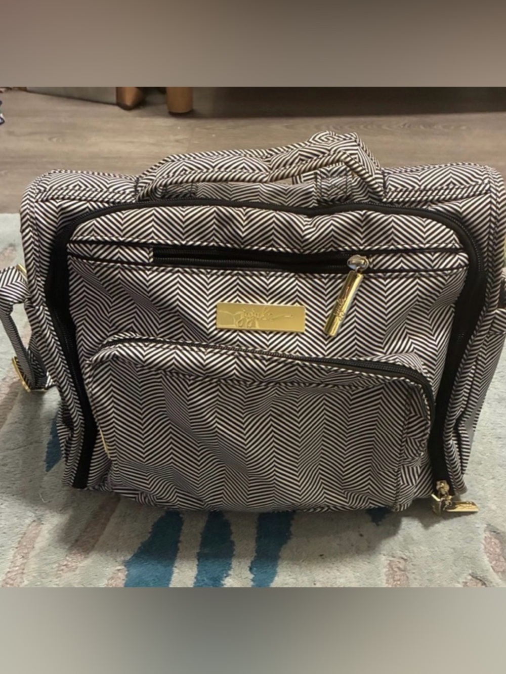 Juju-be Black & White Chevron Baby Bag with Gold Accents